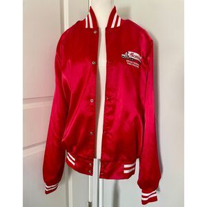 Vtg Red Satin Varsity Jacket Bomber Jacket Size XL Made in USA